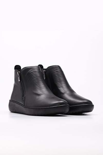 TUGERDİ Black Genuine Leather Light Sole Zippered Quality Classic Women's Boo...