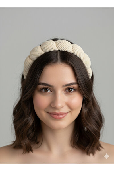 FuryaTedarik Knitted Patterned Cream Hair Crown: Daily and Special Occasion Use