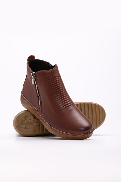TUGERDİ Tan Genuine Leather Light Sole Zippered Quality Classic Women's Boots Tg09864192611615