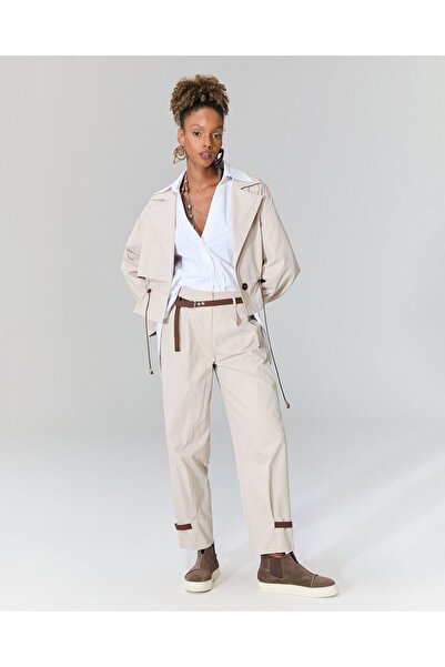 LAMANTE Şerit Detaylı Pantolon (Bej)-XL