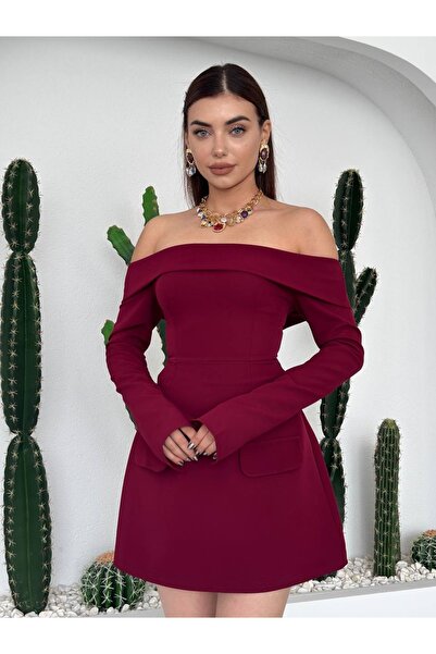 ETİKAFASHION Straplez İspanyol Kol Cep Aksesuar Detaylı Elbise