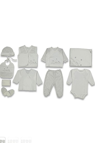 Cherub Baby Striped Bear Head Baby Boy Newborn 10 Piece Hospital Release Bodysuit Set