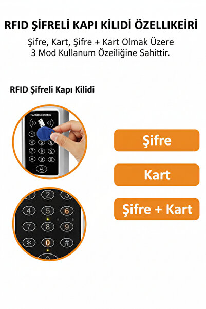 AlGeliyo Rfıd Şifreli Kapı Kilidi Şifreli ve Kartlı Geçiş Sistemi Kartlı Geçiş Kontrol Sistemi 100 Boncuklu