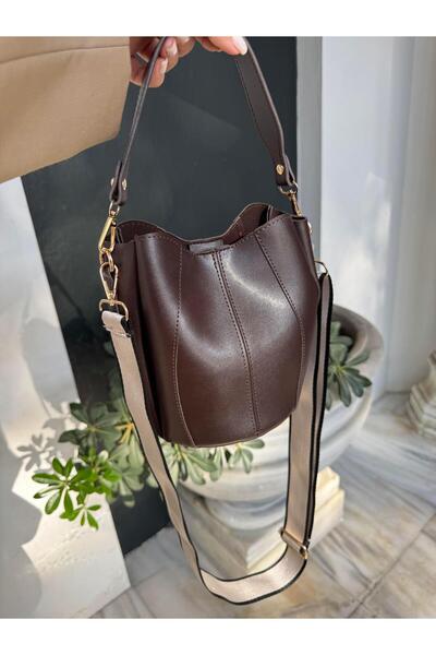 Tina İstanbul Stitched Pouch Model Wallet Hand and Shoulder Bag Bitter Brown
