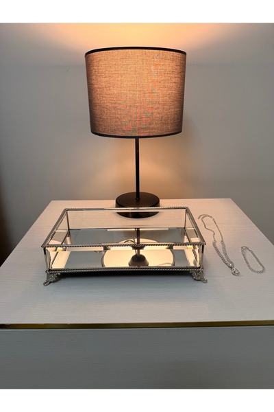 THE LİNSE Dekoratif Gümüş Safir Cam Aynalı Söz Nişan Takı Çikolata Tepsisi