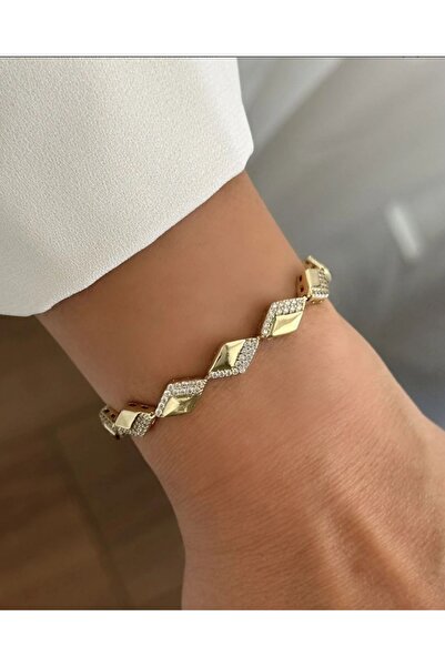 14K GOLD RENK BAKLAVA DESEN TAŞLI KADIN BİLEKLİK 17+2CM