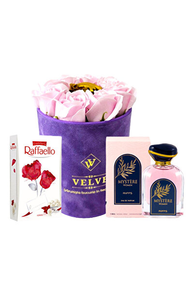 velve Pachet dama VLV, in cutie mov de catifea, parfum Riiffs Mystere si pral...
