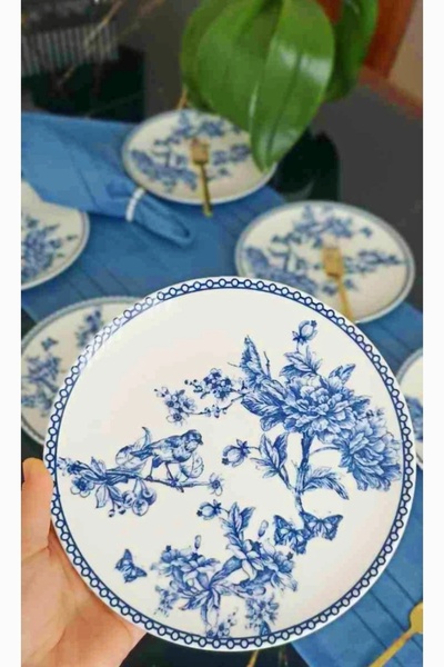 EBRULİEMAYE Blue Life Pastry Plate Stonewall 20 cm Diameter Breakfast Tea Pastry Plate