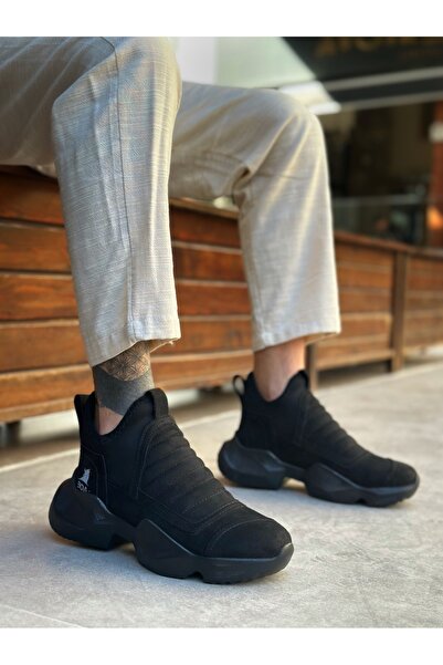 BOA Ba0401 Laceless Comfortable High Black Sole Black Suede Men's Sports Half Ankle Boots