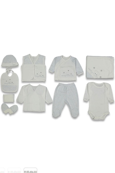 Cherub Baby Striped Bear Head Baby Boy Newborn 10 Piece Hospital Release Bodysuit Set