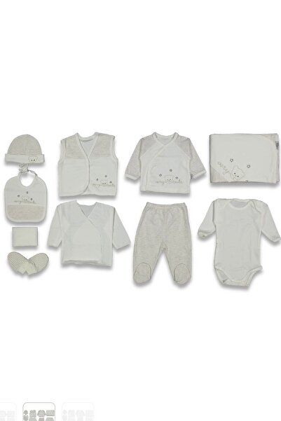 Cherub Baby Striped Bear Head Baby Boy Newborn 10 Piece Hospital Release Bodysuit Set