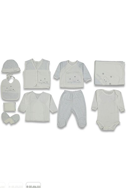 Cherub Baby Striped Bear Head Baby Boy Newborn 10 Piece Hospital Release Bodysuit Set
