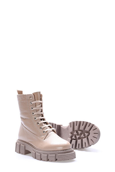 TUGERDİ Mink Floater Fur Genuine Leather Lace-Up Zippered Rubber Sole Women's Boots Tg0971