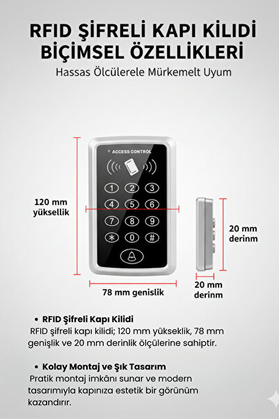 AlGeliyo Rfıd Şifreli Kapı Kilidi Şifreli ve Kartlı Geçiş Sistemi Kartlı Geçiş Kontrol Sistemi 100 Boncuklu