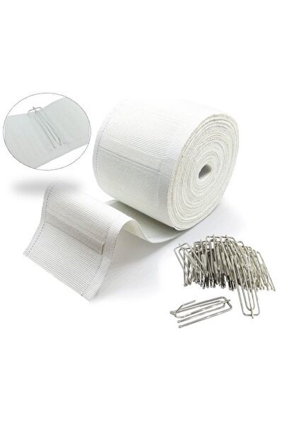 AWF AL WADI FURNITURE Shuff 6 Meters Extra Wide Heavy Duty Curtain Pleat Tape & 15 Pcs Stainless 4 Prongs Hooks