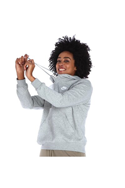 Nike W Nsw Club Flc Std Po Hdy Kadın Gri Günlük Stil Sweatshirt