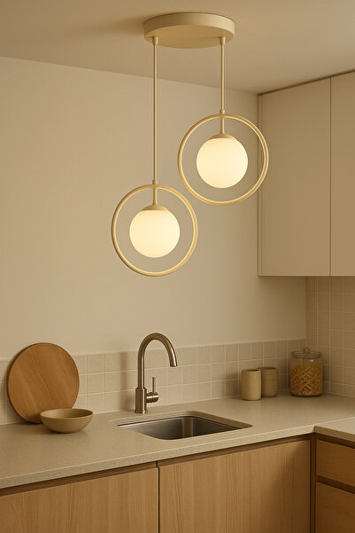 Vinner Halo Duo – Krem Metal 2’li Cam Sarkıt Avize