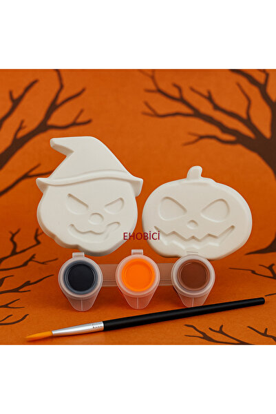 ehobici Taş Boyama Seti Halloween Balkabağı 3 Renk Akrilik Boya 5ml + Fırça