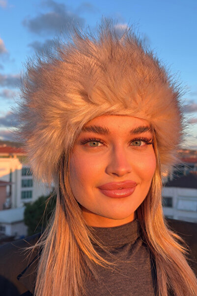 Mavelle Women's Beige Faux Fur Kalpak |   Russian Style Hat |   Winter Trend Furry Ushanka