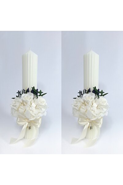 OEM Wedding candles decorated with cryogenic roses and cryogenic hydrangea, H35/D6 cm
