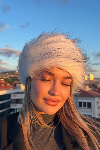 Mavelle Women's Grayish White Faux Fur Kalpak |   Russian Style Hat |   Winter Trend Furry Ushanka