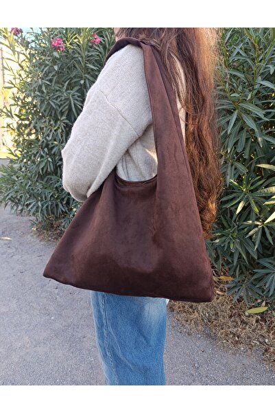 ÖZLEM HANDMADE KAHVERENGİ SÜET HOBO ÇANTA , OMUZ VE KOL ÇANTASI