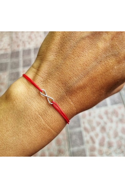 Wild Bracelets Adjustable adult bracelet made of 925 Silver with Infinity charm and red silk cord