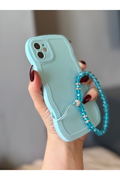 MİRAZ TASARIM iPhone 11 Charmli Blue Case with Wavy Edges