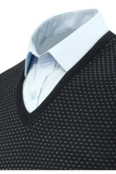 Çizgi Triko Чоловічий светр з V-подібним вирізом, візерунком і регулярним кроєм - 5201H