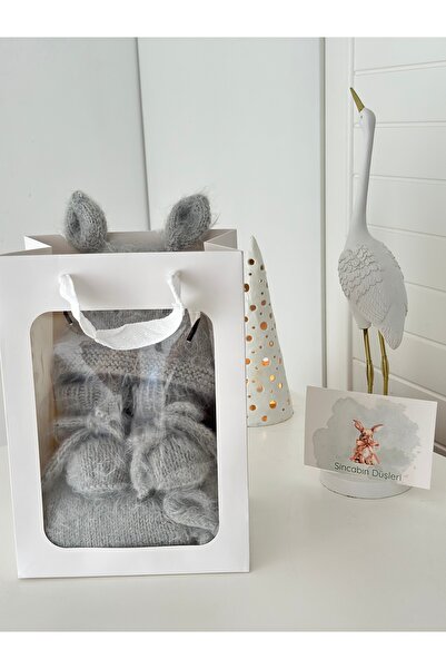 Sincabın Düşleri Hoşgeldin bebek yenidoğan hediye kutusu seti kıyafet takımı el örgüsü organik tulum patik