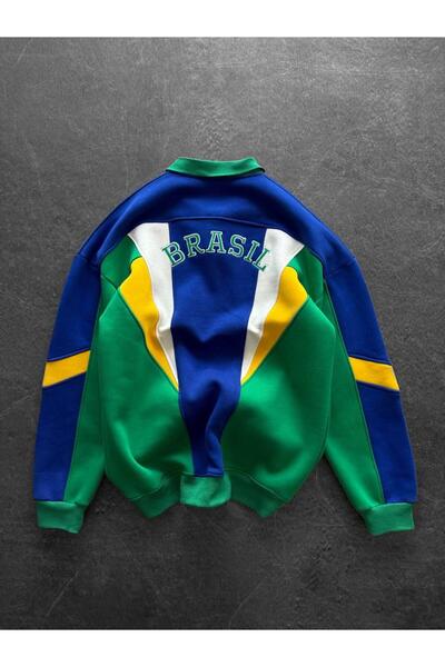 KUN SPORTSWEAR Premium Collar Retro Ethnic Pattern Sweatshirt Oversize Unisex