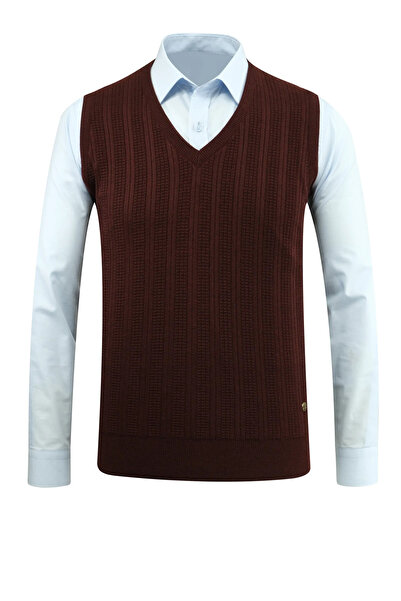 Çizgi Triko Men's V-Neck Sweater Patterned Steel Knitting Classic Pattern - 5209H