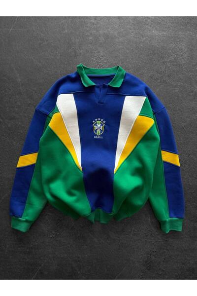 KUN SPORTSWEAR Premium Collar Retro Ethnic Pattern Sweatshirt Oversize Unisex