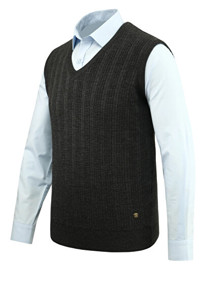 Çizgi Triko Men's V-Neck Sweater Patterned Steel Knitting Classic Pattern - 5209H