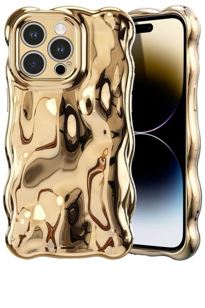 MİRAZ TASARIM iPhone 14 Pro Max Gold 3D Wave Case