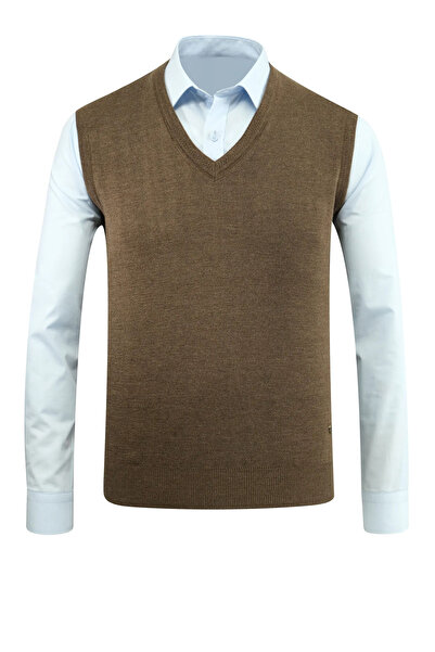 Çizgi Triko Men's V-Neck Sweater Knitwear Solid Color Steel Knit Classic Fit - 5200H