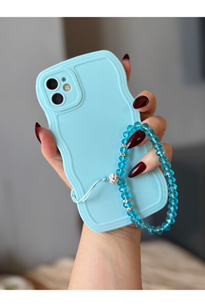 MİRAZ TASARIM iPhone 11 Charmli Blue Case with Wavy Edges