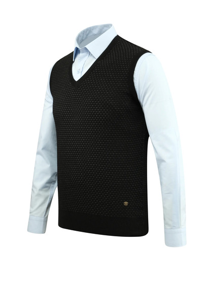 Çizgi Triko Men's V-Neck Sweater Patterned Steel Knit Regular Fit - 5201H