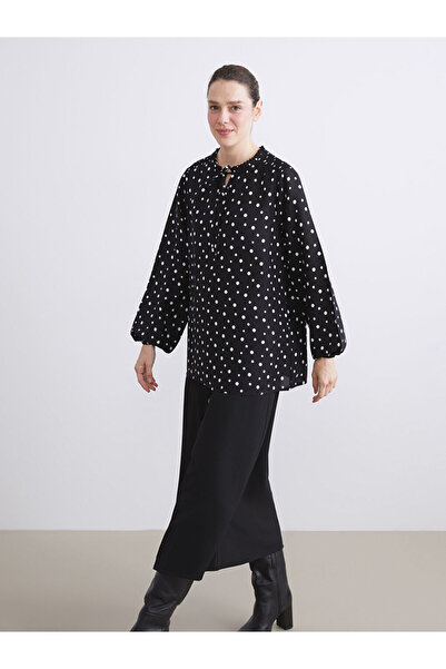 LC Waikiki Black tie-up neck patterned blouse from plus-store