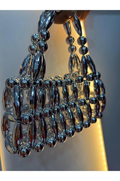 BONİTA Silver Shiny Beaded Women's Handbag