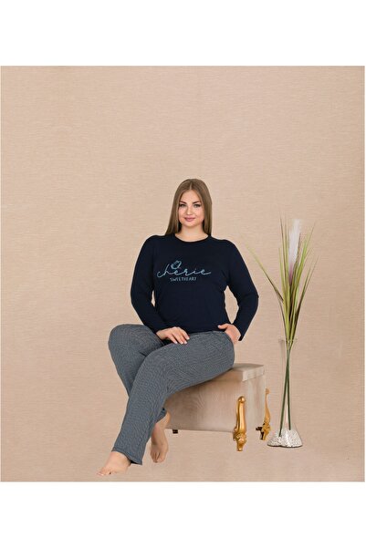 MOPİ Plus Size Navy Blue Viscose Loungewear & Pajama Set – Comfortable and Stylish