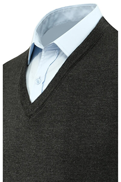 Çizgi Triko Men's V-Neck Sweater Knitwear Solid Color Steel Knit Classic Fit - 5200H