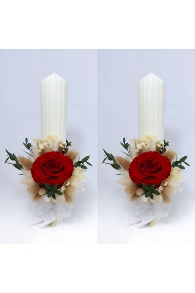 OEM Set 2 candles for wedding decorated with premium preserved rose and dried flowers, H40/D6 cm