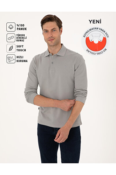 Pierre Cardin Gray Slim Fit Non-Curling Polo Neck Long Sleeve Sweatshirt