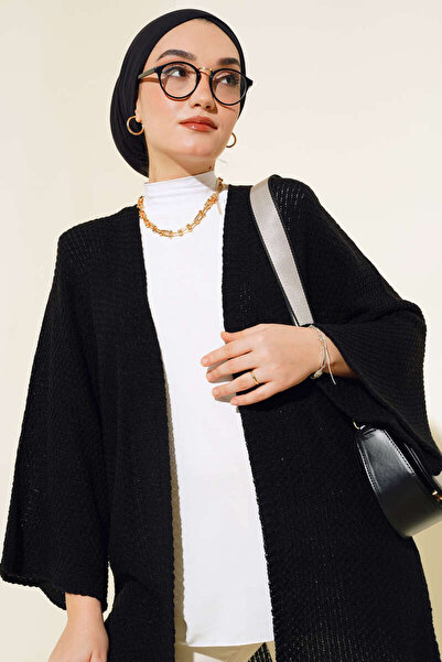TİSTA Women's Black Bat Sleeve Oversize Knit Cardigan