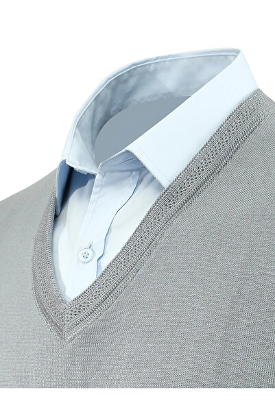 Çizgi Triko Men's V-Neck Sweater Knitwear Solid Color Steel Knit Classic Fit - 5200H