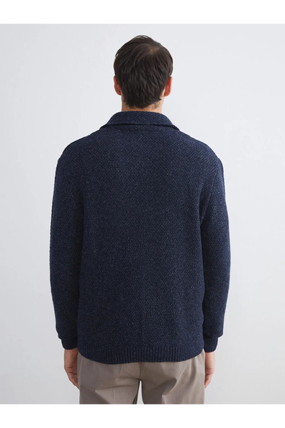 LC Waikiki Southblue Navy Blue Standard Fit Jacket Lapel Men's Knitwear Cardigan