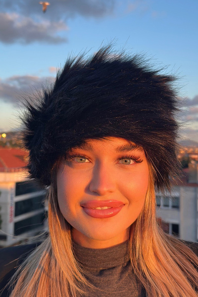 Mavelle Women's Black Faux Fur Kalpak |   Russian Style Hat |   Winter Trend Furry Ushanka