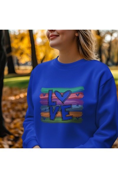 ArtYus Rengarenk Love Colorful Printed Crew Neck Sweatshirt