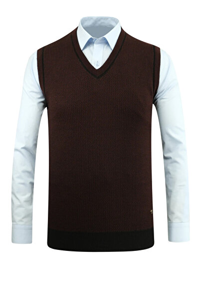 Çizgi Triko Men's V-Neck Sweater Patterned Steel Knitting Classic Pattern - 5208H